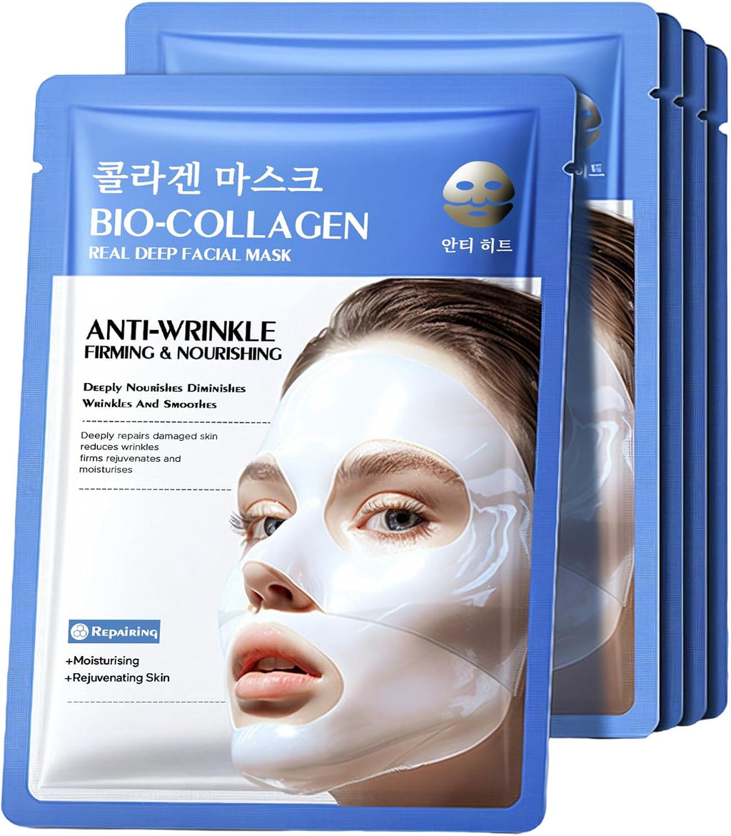 5pcs Bio-Collagen Real Deep Mask,Hydrating Overnight Face Masks